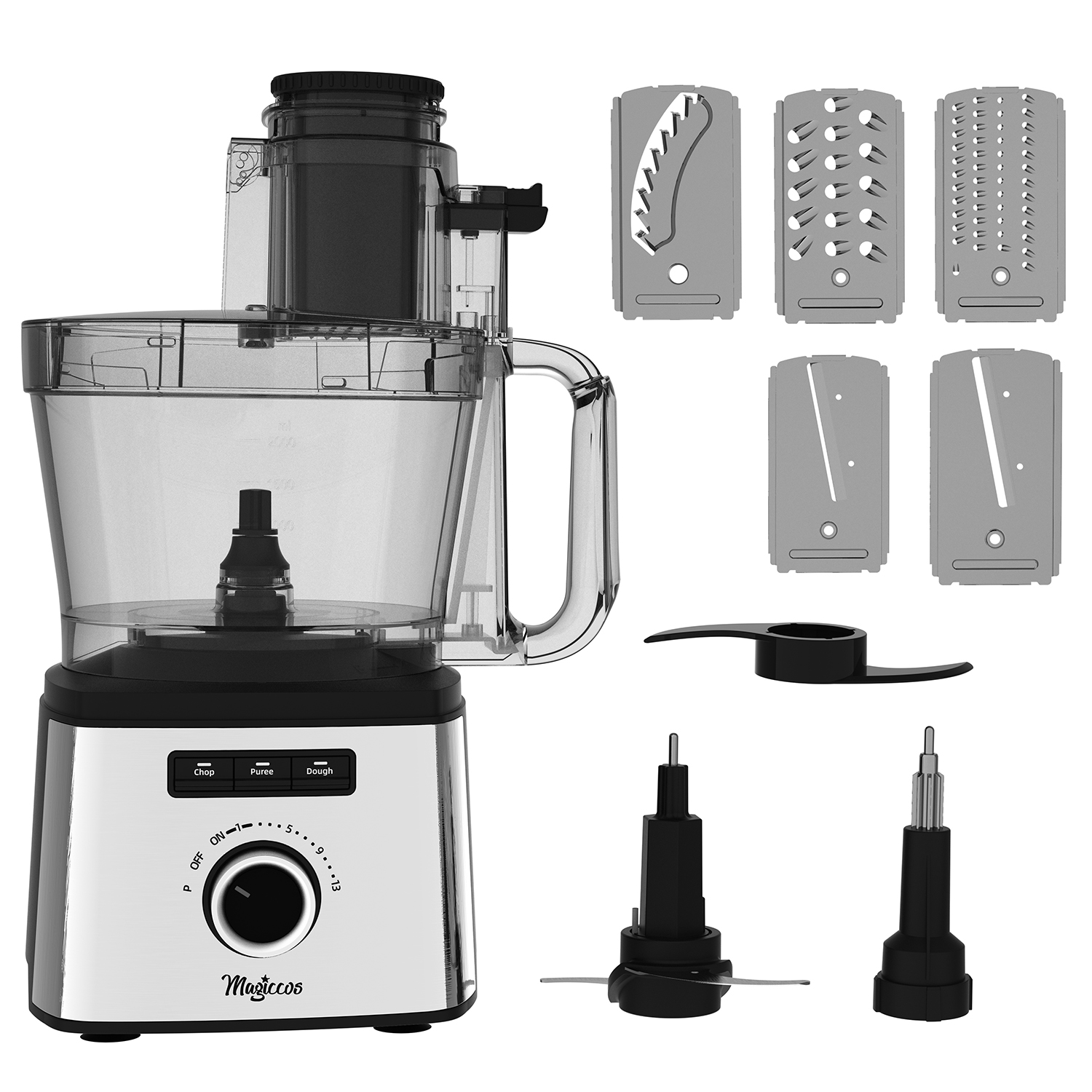 Food Processor - Magiccos 14-Cup Lemon Slicer Food-Processor - Large Feed Chute, 13 Speeds & Pulse, 3 Programs，C